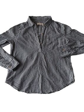 Hollister 100% Cotton Women’s Black White Gingham Plaid Pop Over Shirt Sz S